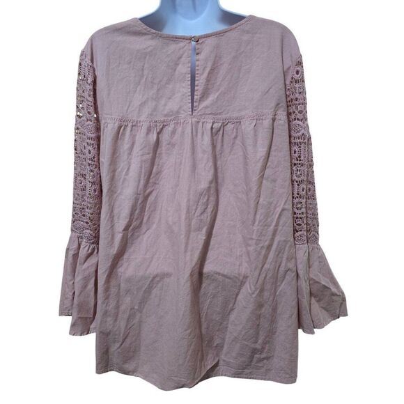 Crochet Lace Top Bell Sleeves Blush Pink fairycore cottagecore boho peasant - Picture 4 of 7